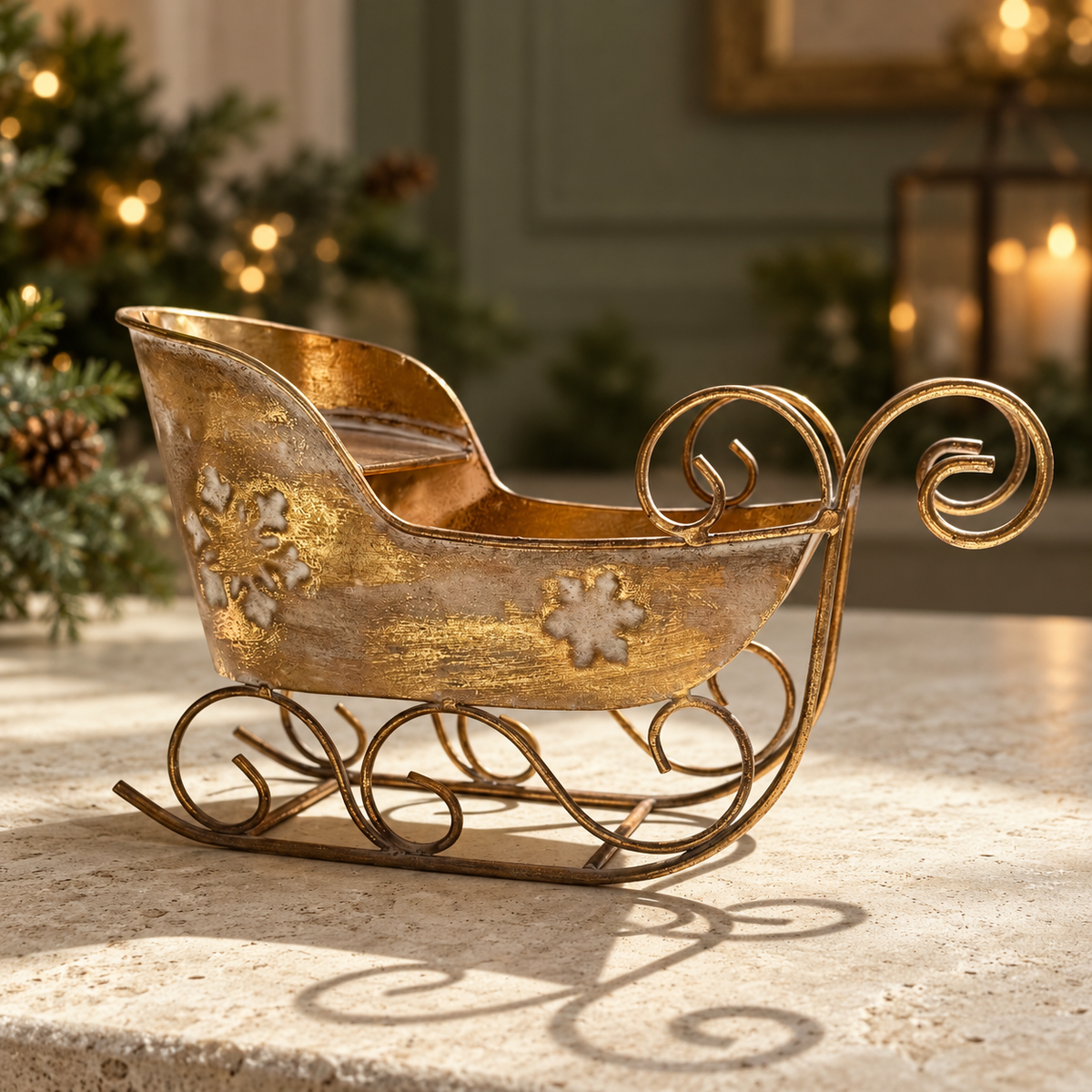 Vintage Gold Metal Christmas Sleigh in Various Sizes