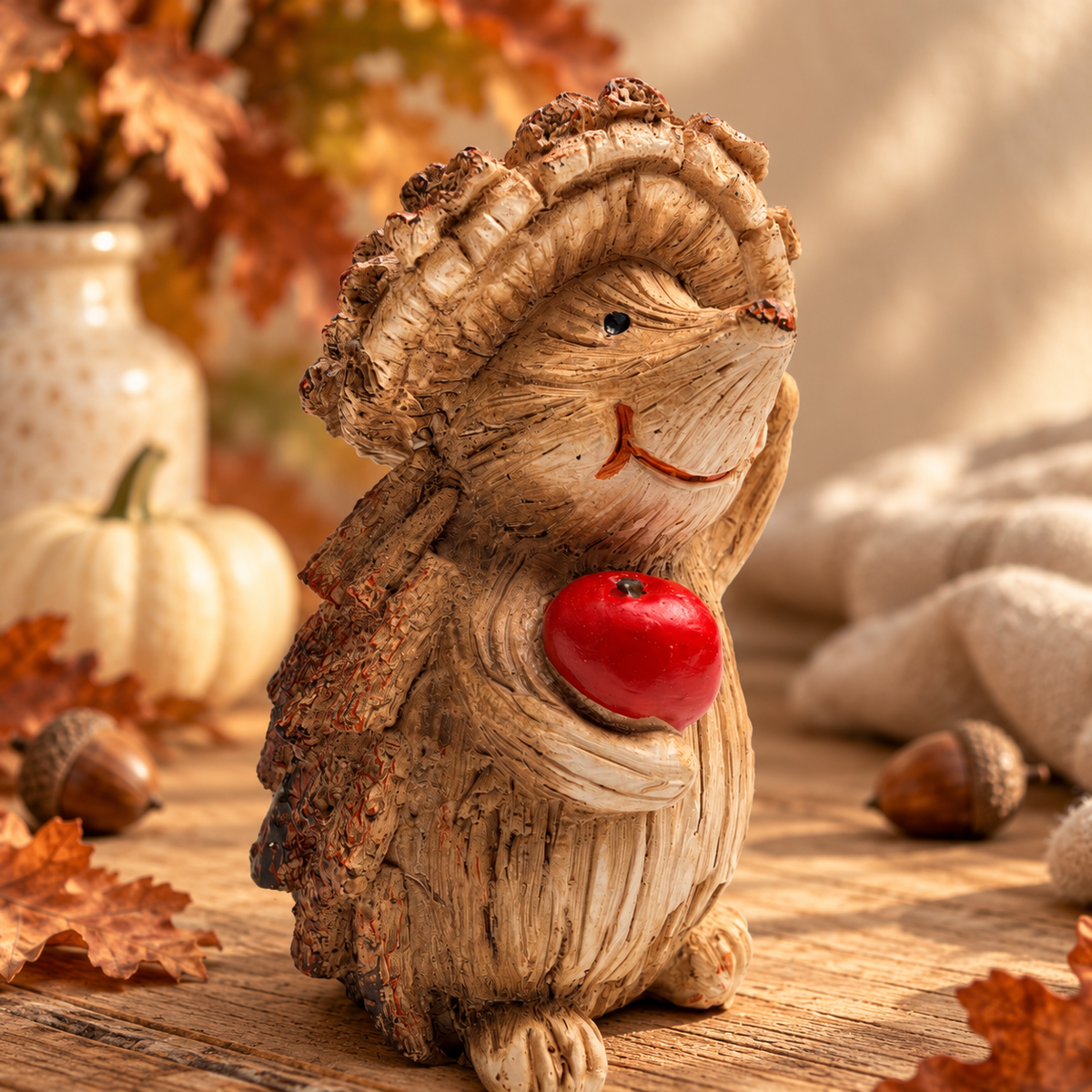 Woodland Hedgehog with Apple Ornament – 11cm