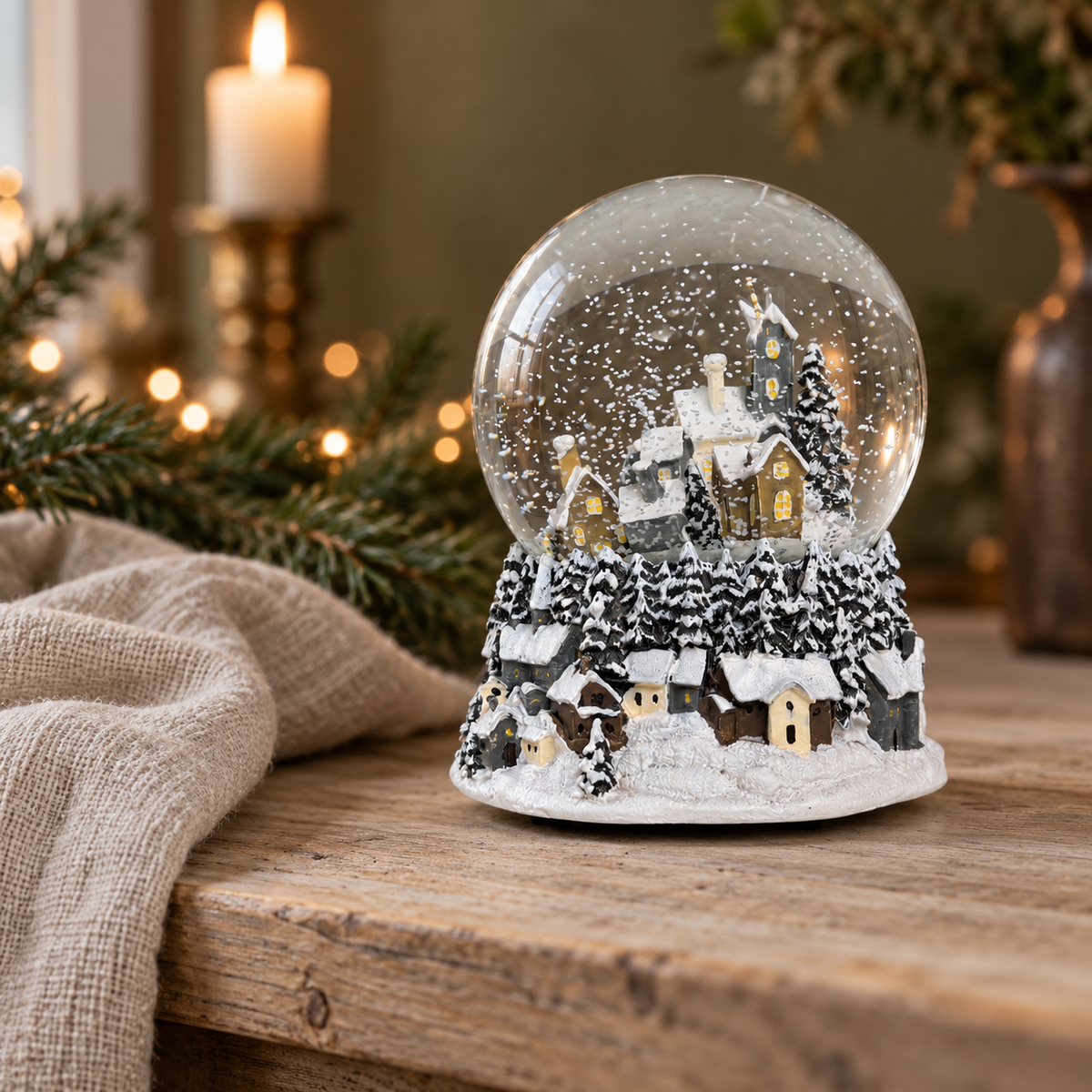 Musical Blue & Gold Townscape Christmas Snow Globe – 14cm