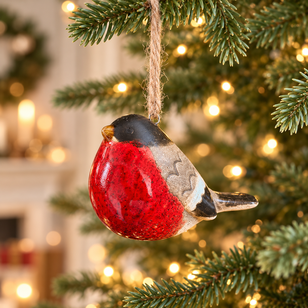 Ceramic Robin Christmas Bauble – 8cm Hanging Tree Decoration