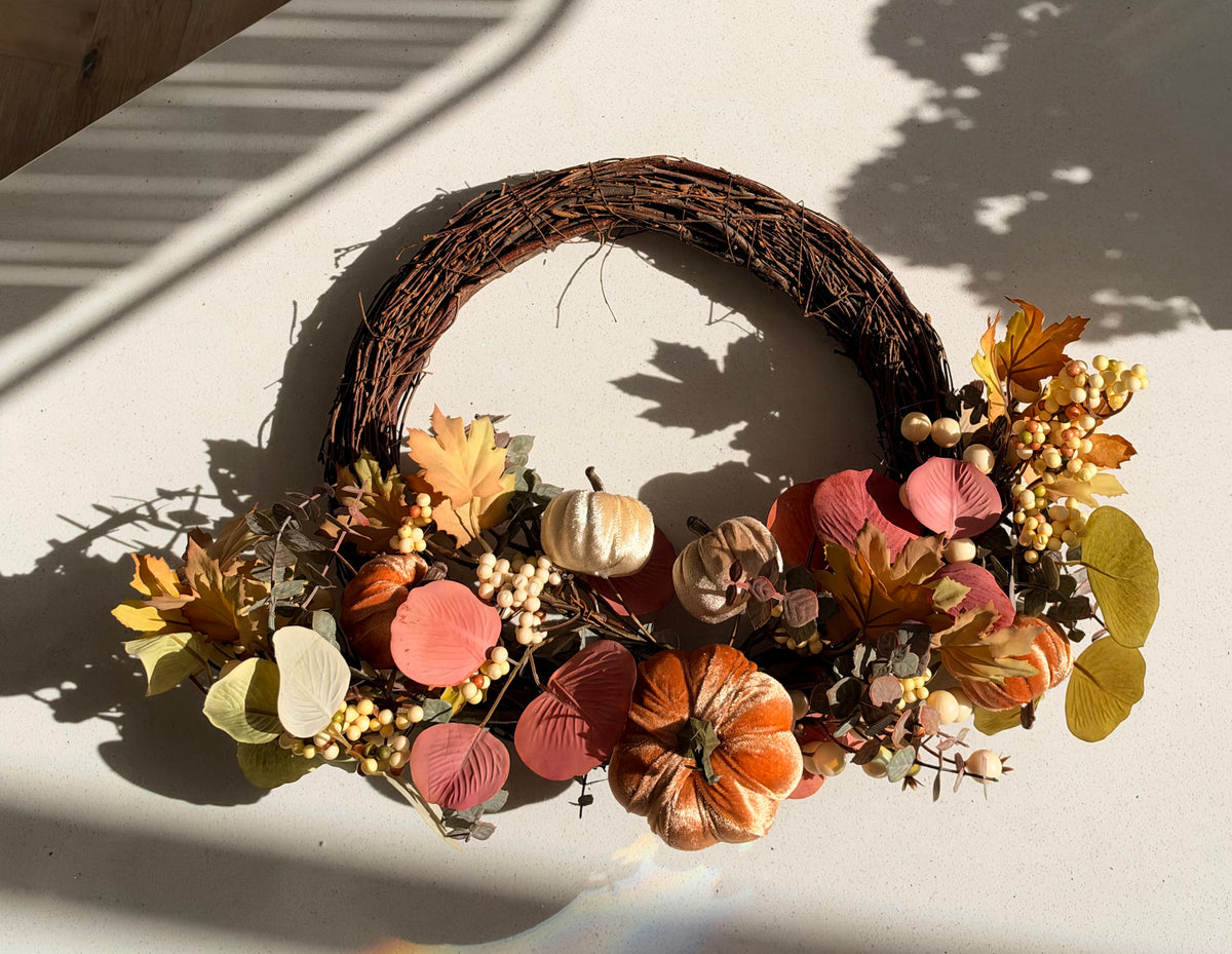 The Harvest Moon – Handmade Autumn Pumpkin Wreath, 60cm