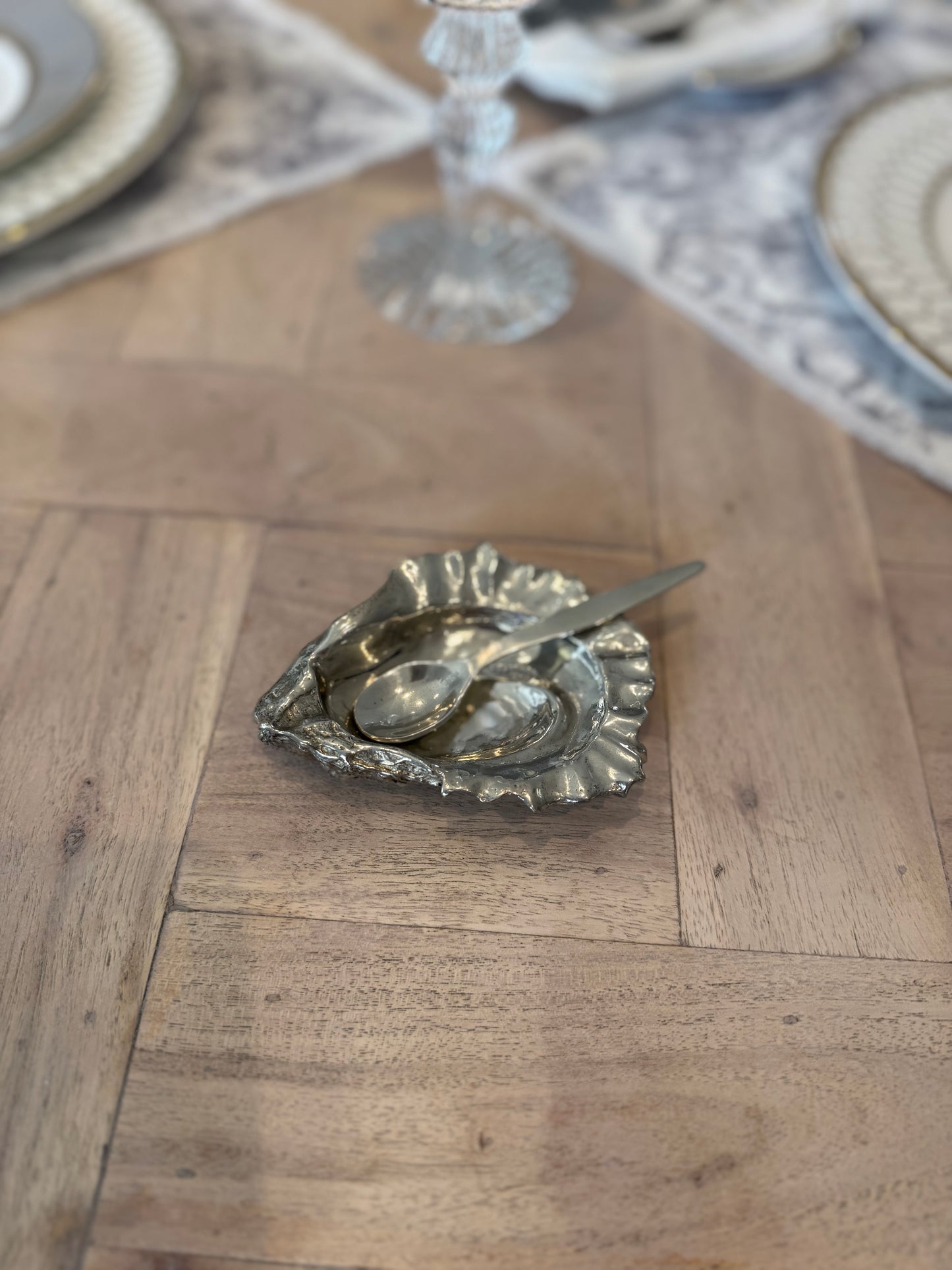 Salt Pot with Spoon in Oyster Shell