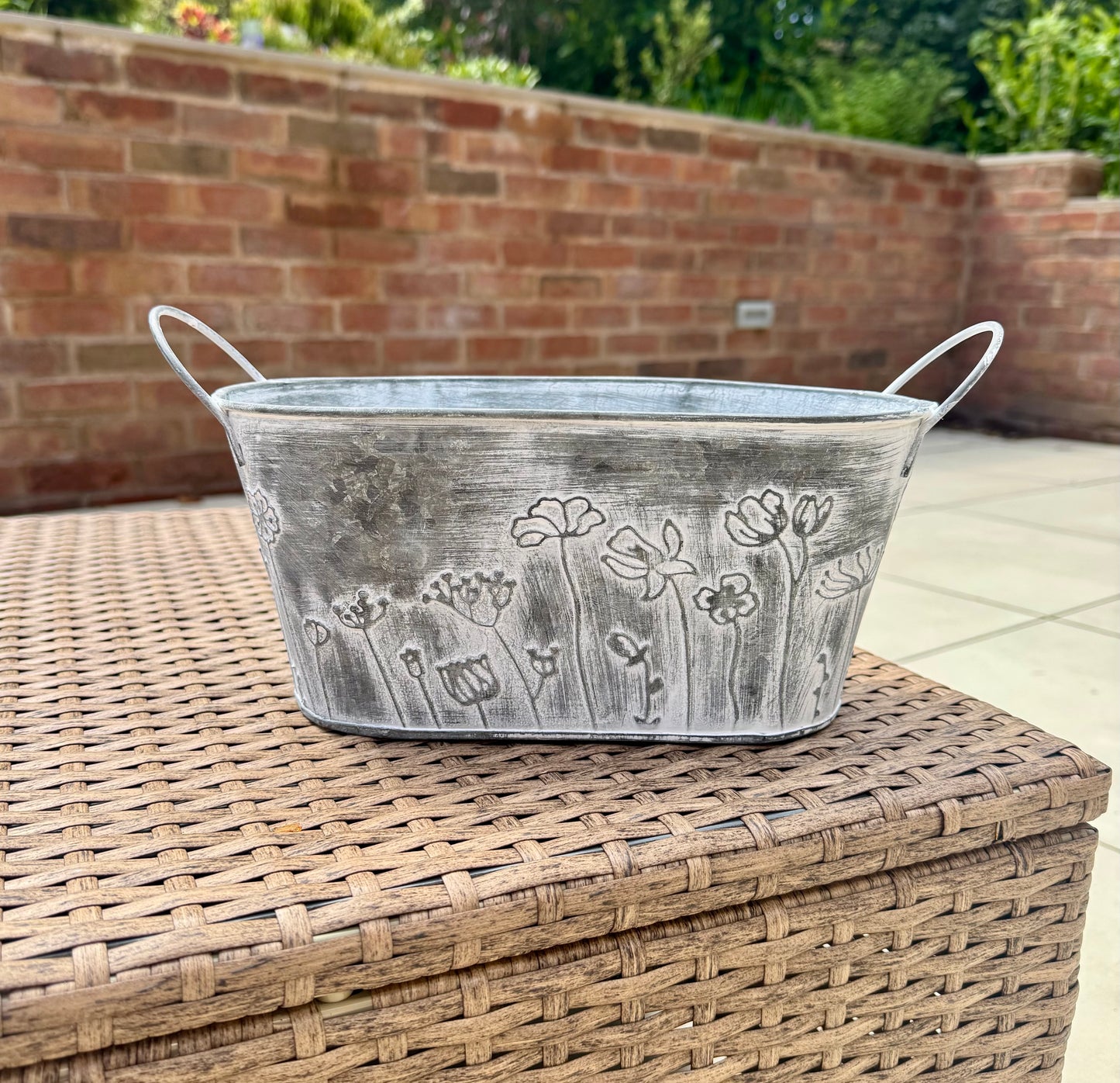 Vintage Oval Galvanised Metal Flower Planters
