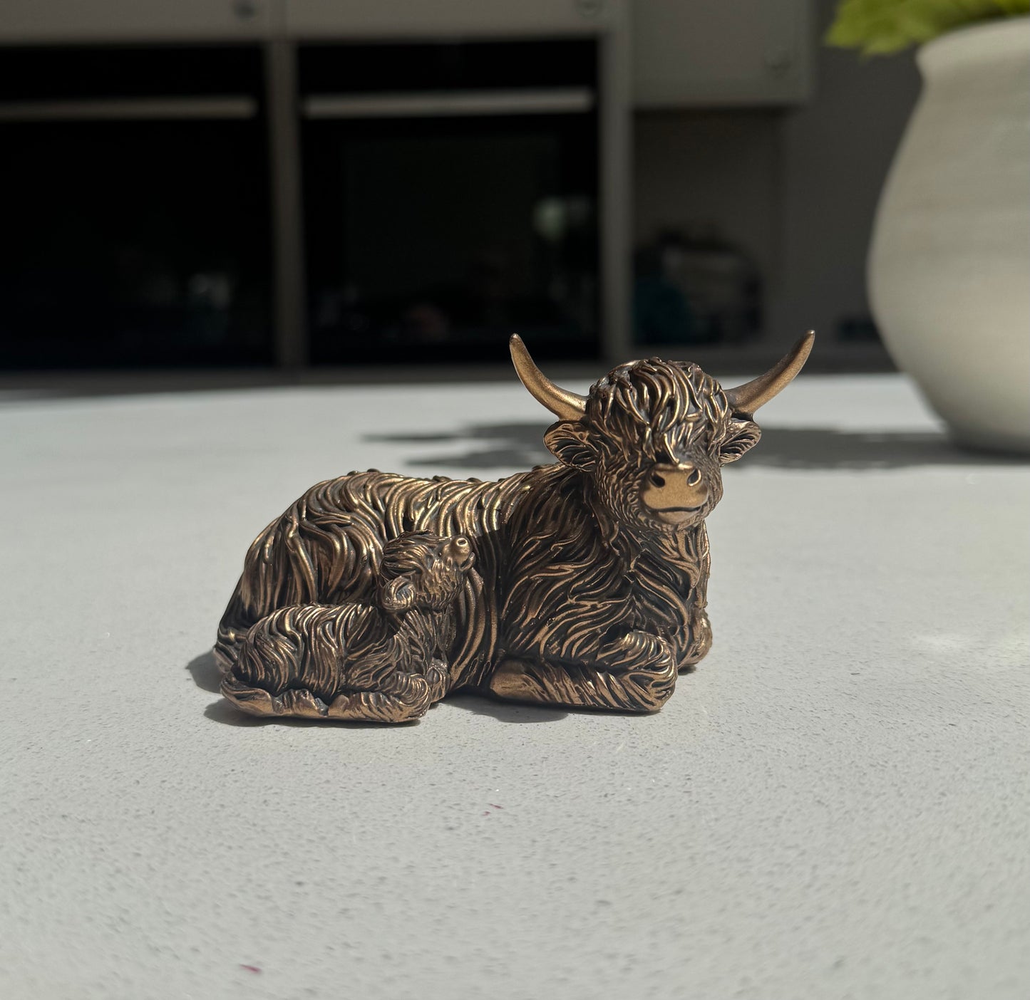 Bronzed Highland Cow & Calf Ornament
