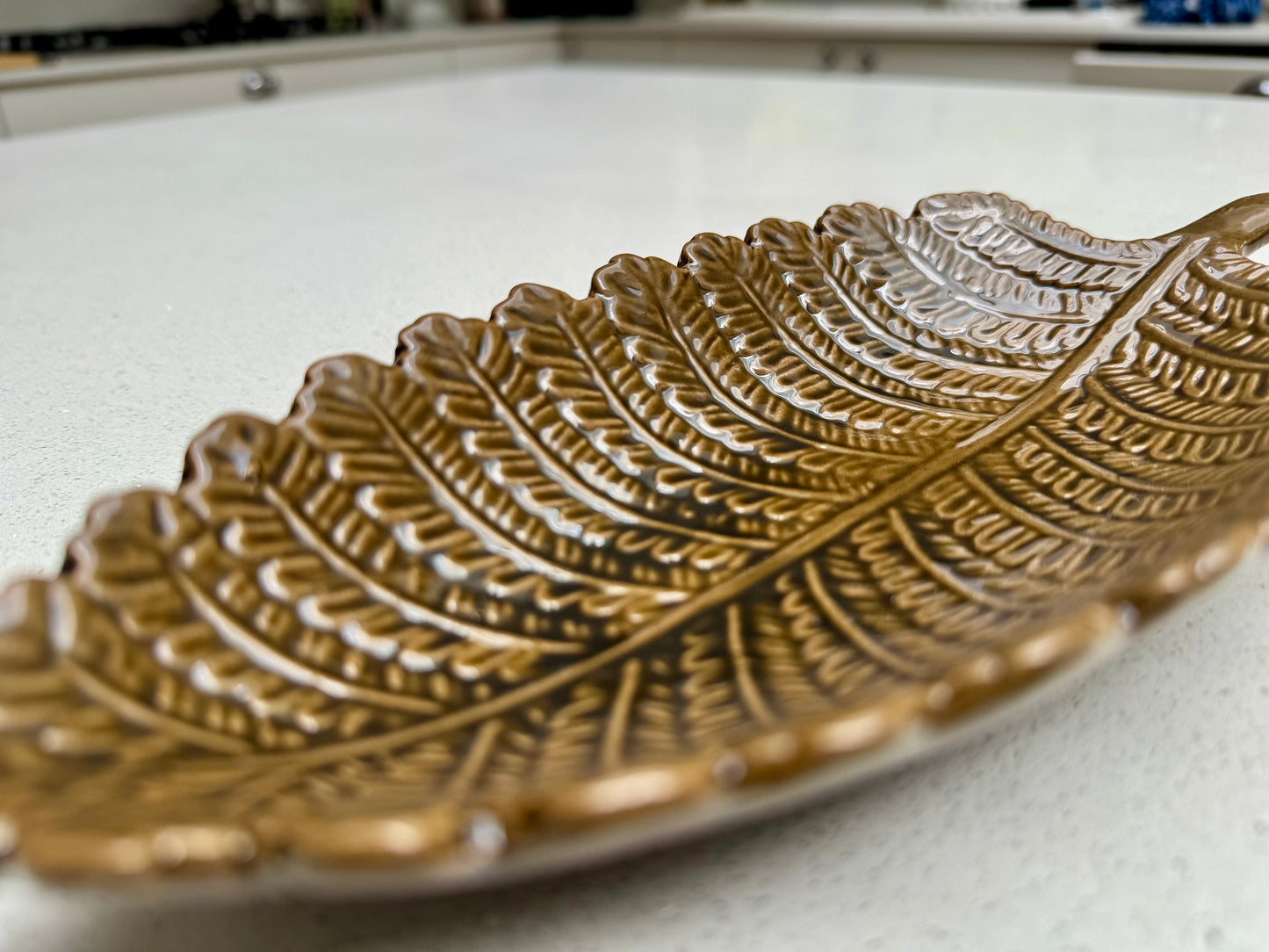 Decorative Ceramic Leaf Bowl in Rustic Tan