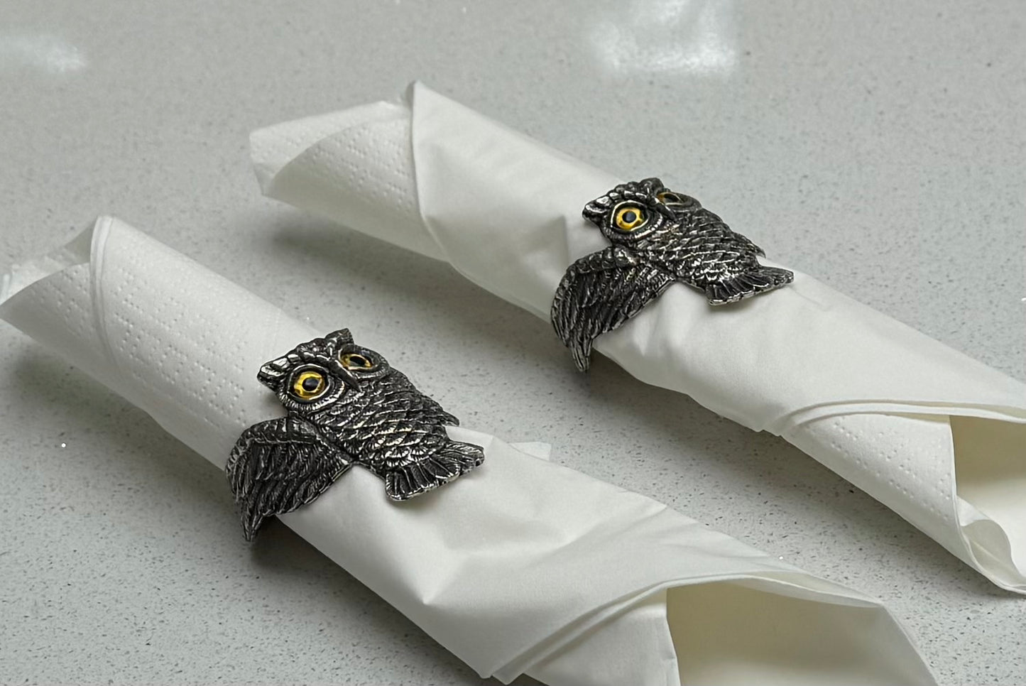 Pewter Owl Napkin Rings, Set of 2