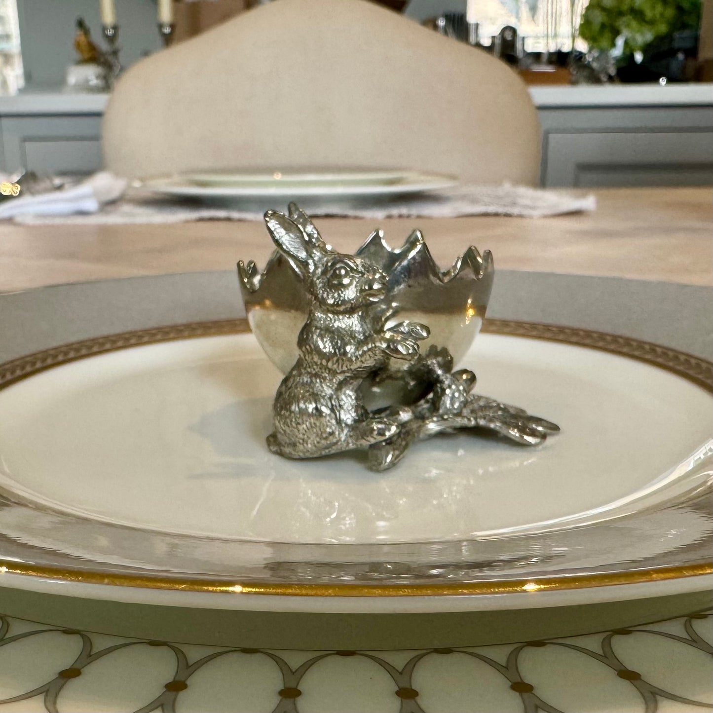Rabbit Egg Cup Holder in Pewter