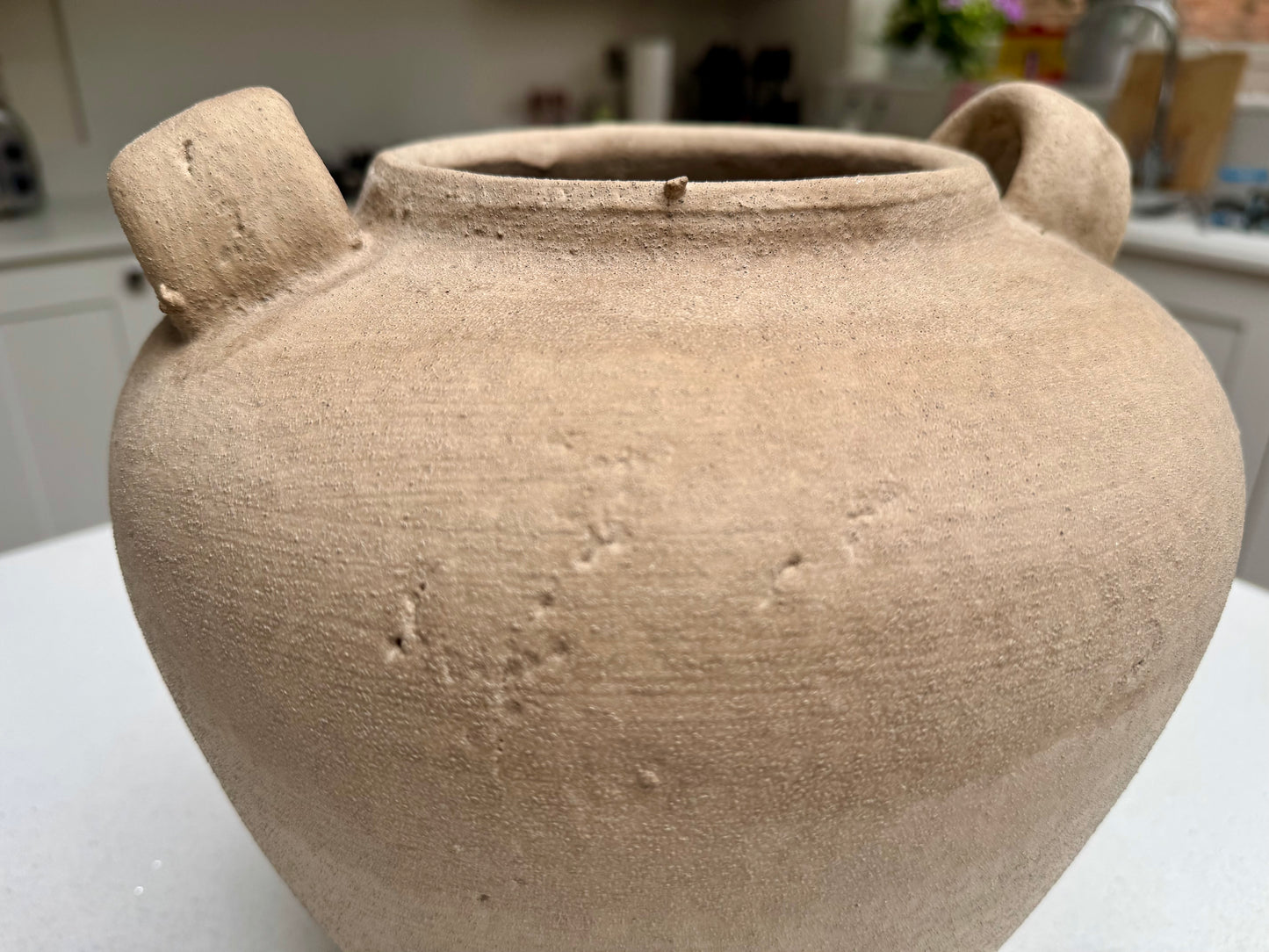 Large Rustic Stone Effect Amphora Vase in Beige