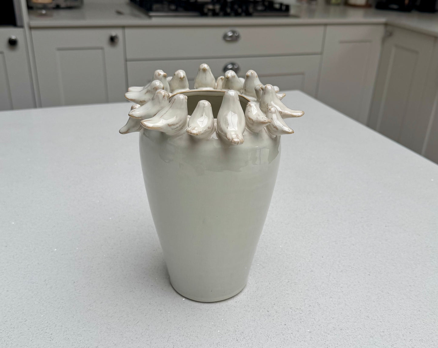 Handmade Ceramic Bird Vase in Natural Beige 22cm