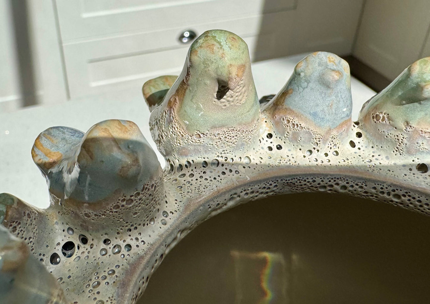 Handmade Ceramic Bird Vase with Coral Effect in Blue and Green 22cm