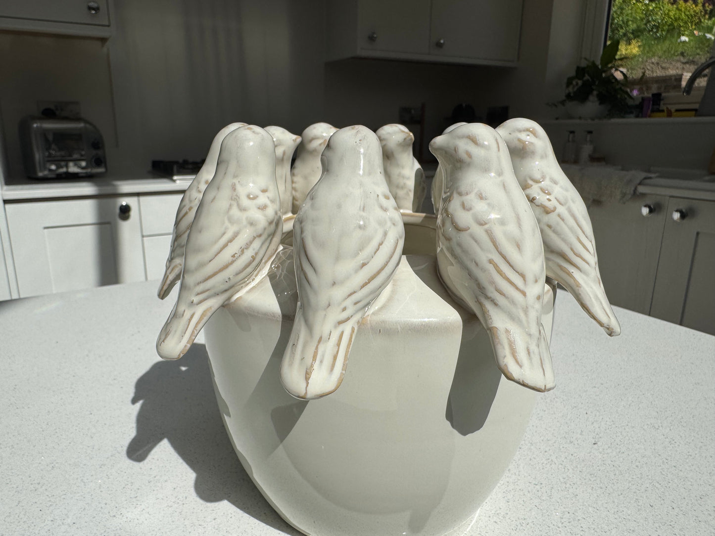 Handmade Ceramic Bird Pot with in Natural Beige 16cm