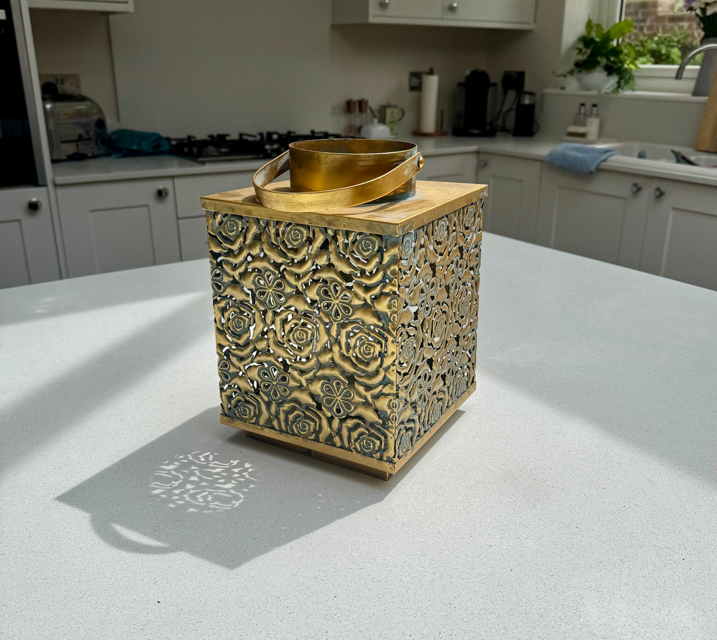 Antique Gold Square Metal Lantern 27cm