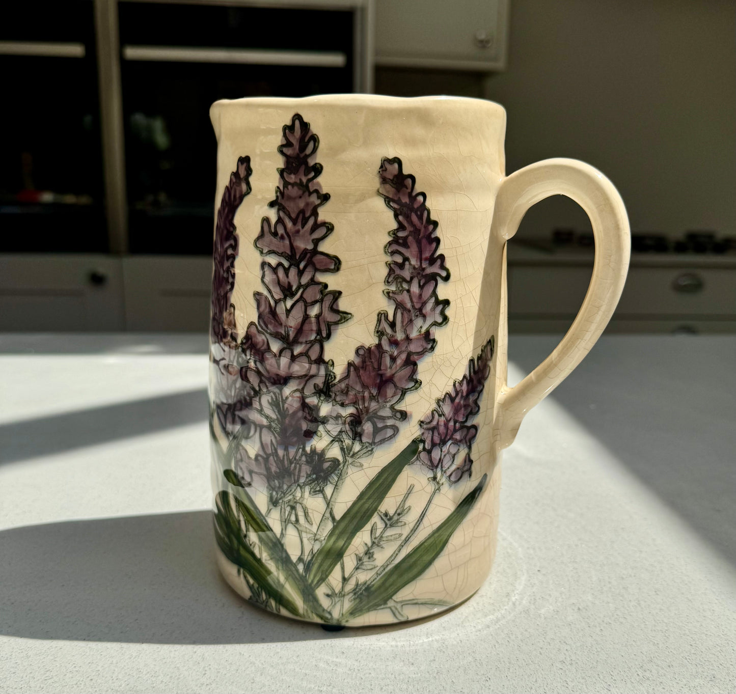 Handmade Lavender Ceramic Crackled Jug Vase 20cm