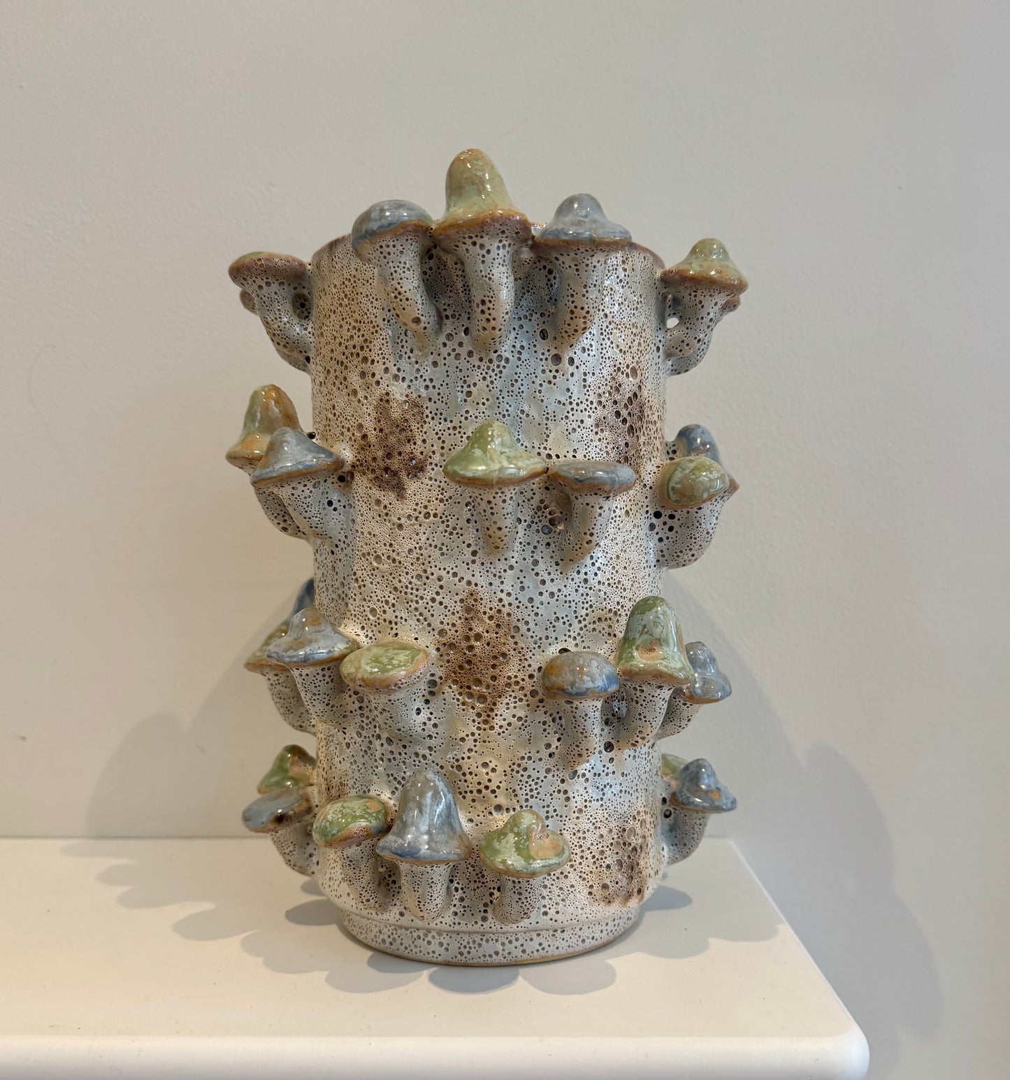 Handmade Ceramic Mushrooms Vase with Coral Effect in Blue and Green 22.5cm