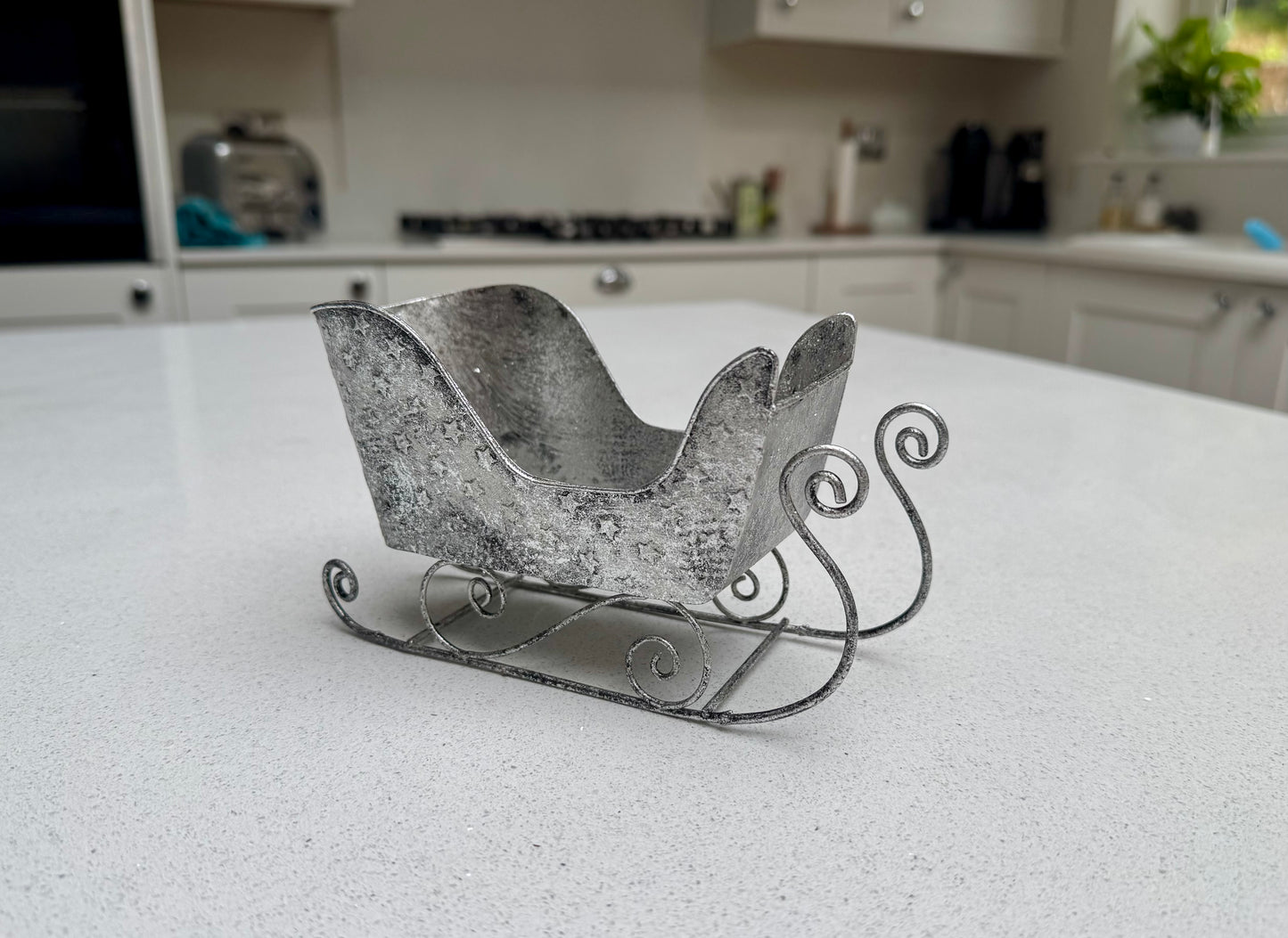 Starlight Antique Silver Metal Christmas Sleigh 17.5cm