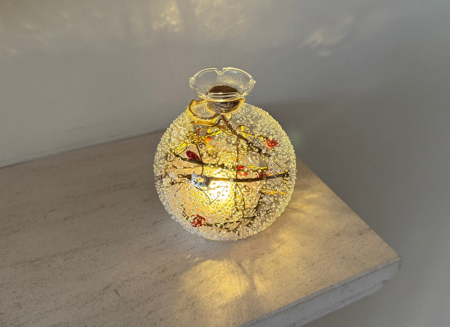 Winterberry Light-Up LED Snowy Glass Bauble 10cm