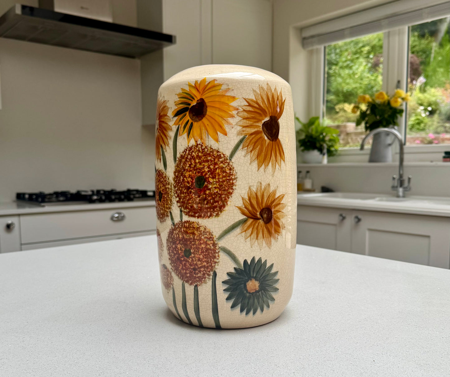 Sunvale Sunflower Crackle Glaze Ceramic Vase – 30.5cm