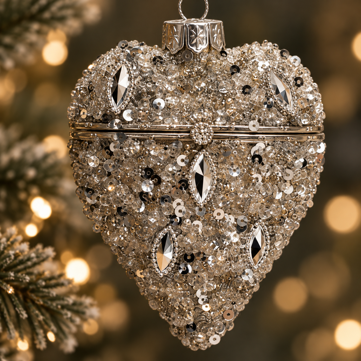 Gold Glitter Hinged Heart Glass Christmas Bauble – 9cm