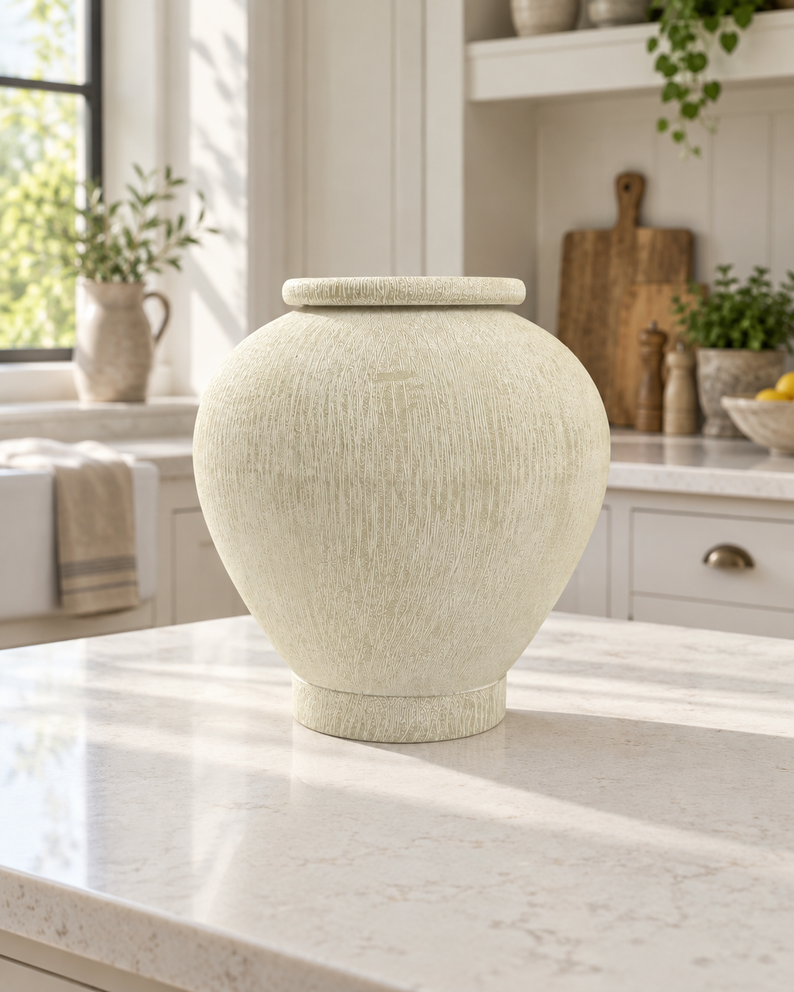 Stone Effect Metal Vase in Brushed Cream 30cm