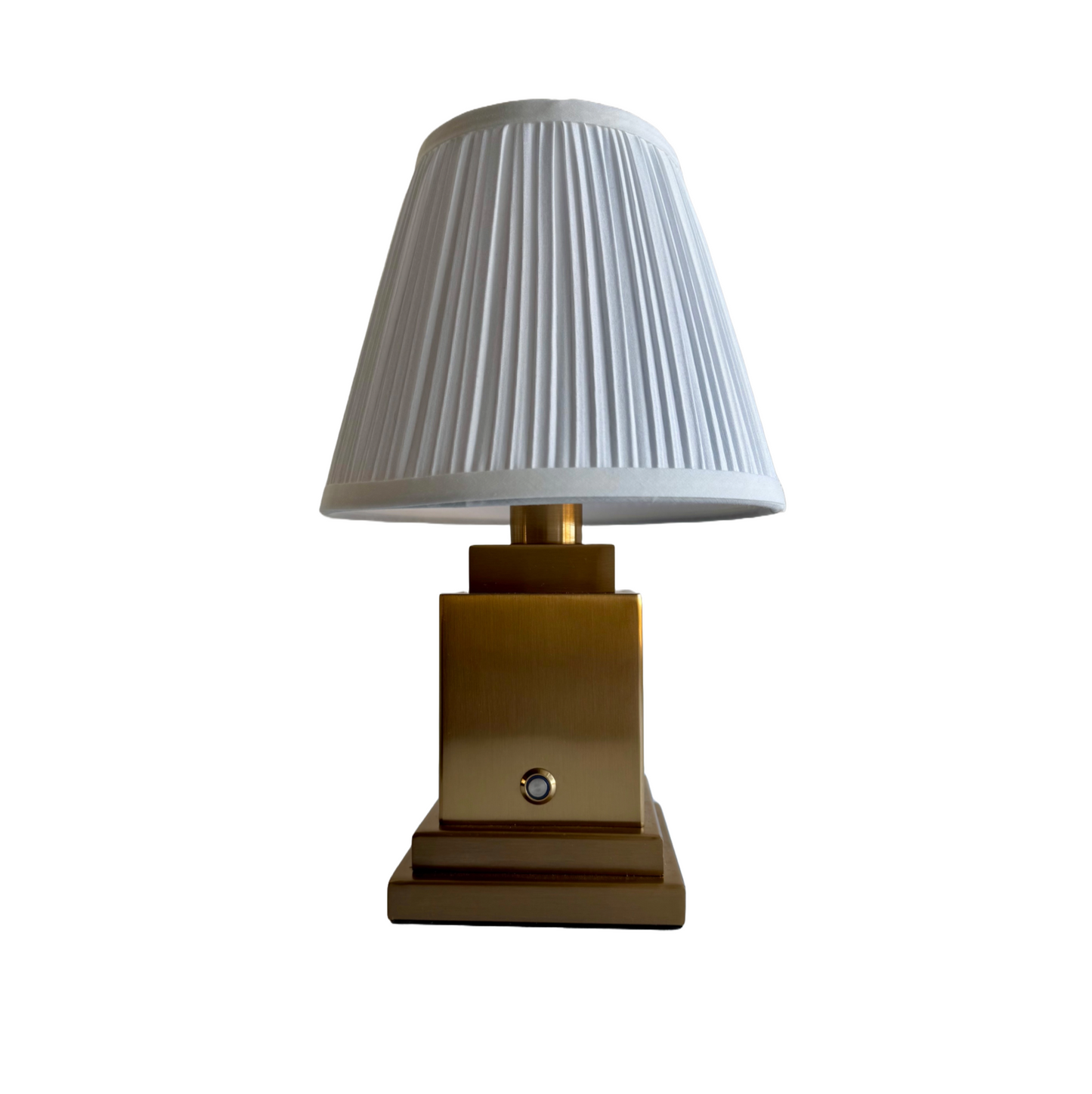 Wiederaufladbare Tischlampe aus gebürstetem Gold und gebürstetem Stahl