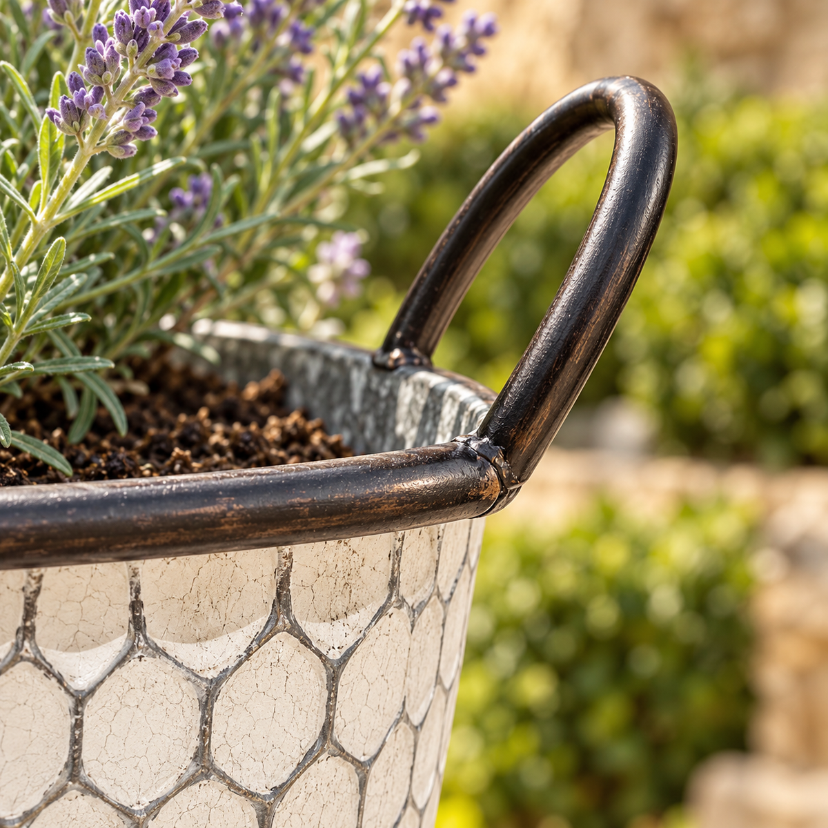 Vintage Honeycomb Galvanised Metal Planters