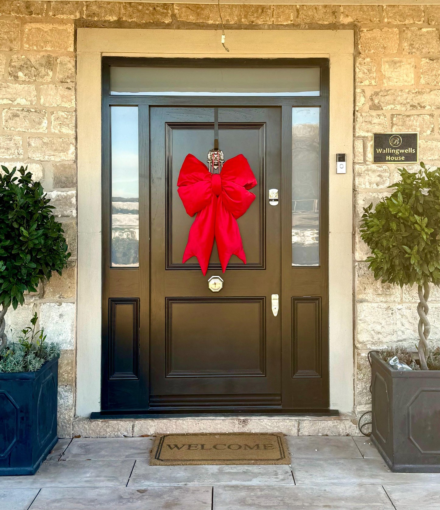 Red Velvet Double Plush Bow - Decor for Doors and Christmas Trees 85cm