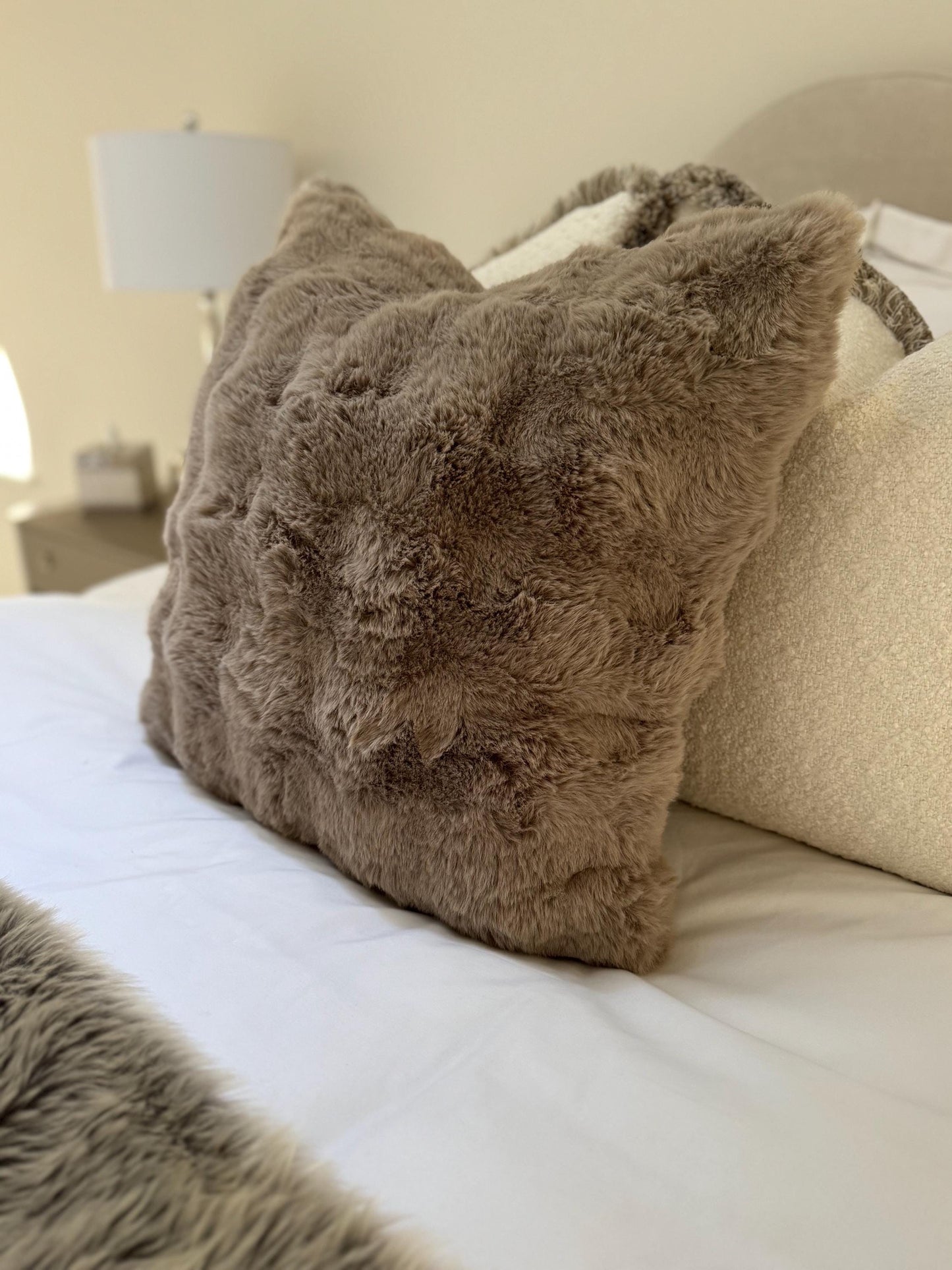 Supersoft Faux Fur Cushion - Beige, Mink, Grey & Green