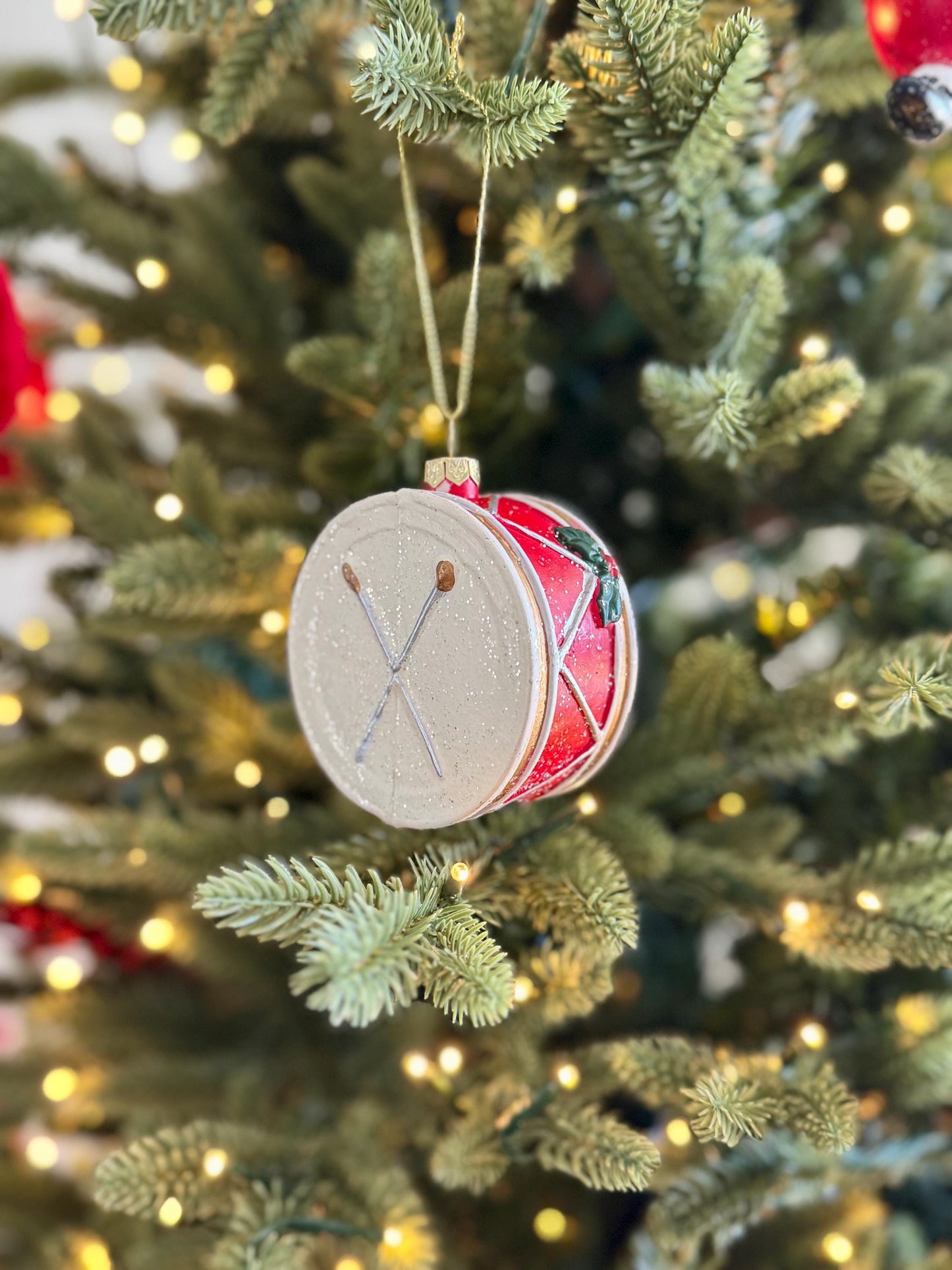 Red and White Drum Christmas Bauble - Christmas Tree, Wreath, Decoration