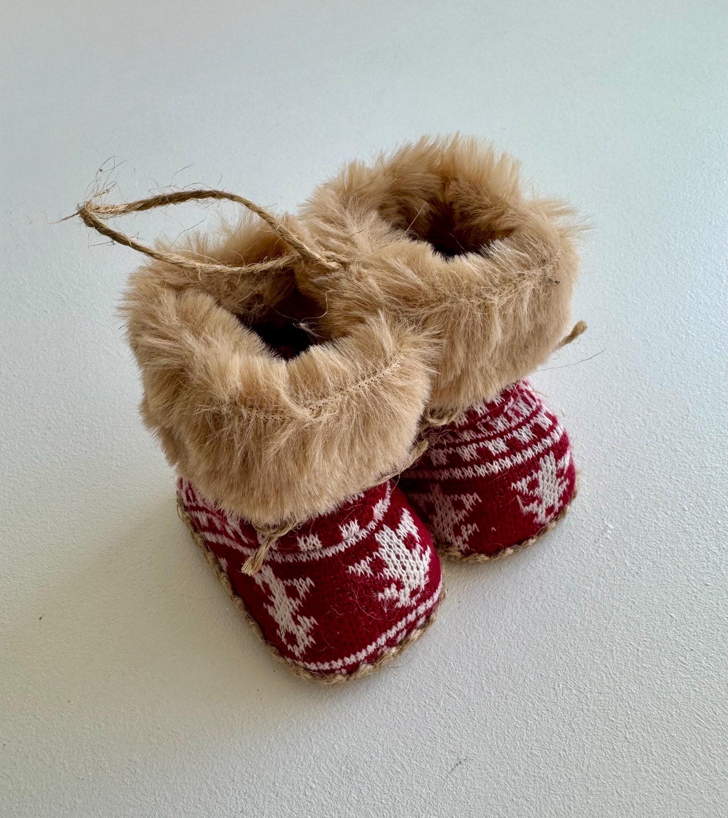 Knitted Christmas Boot Bauble with Brown Faux Fur