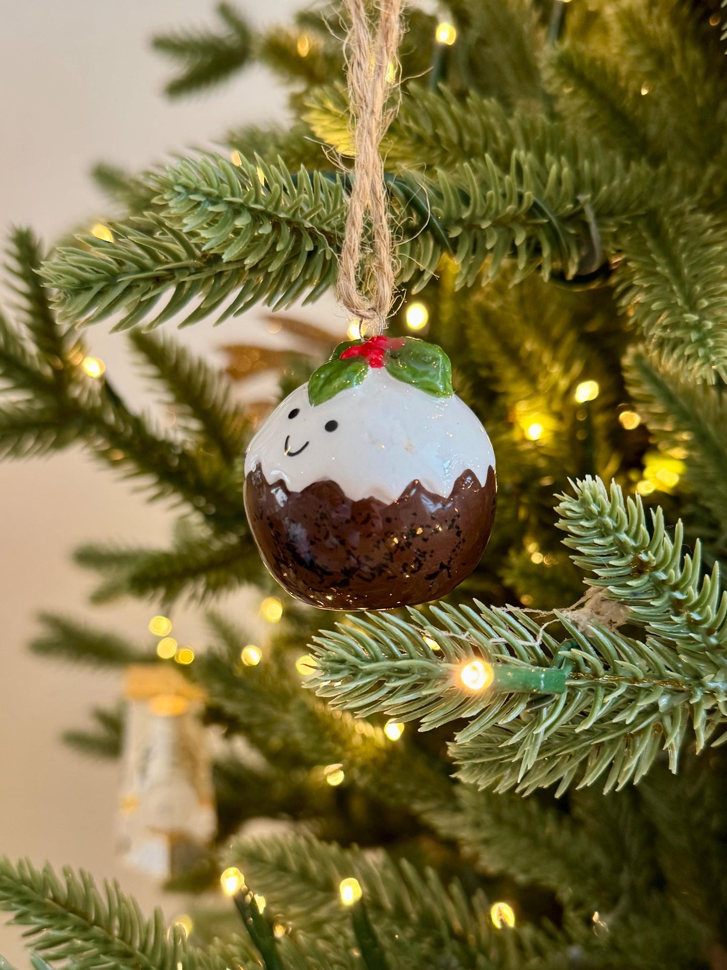 Mini Ceramic Christmas Pudding Bauble - 4cm Hanging Decoration