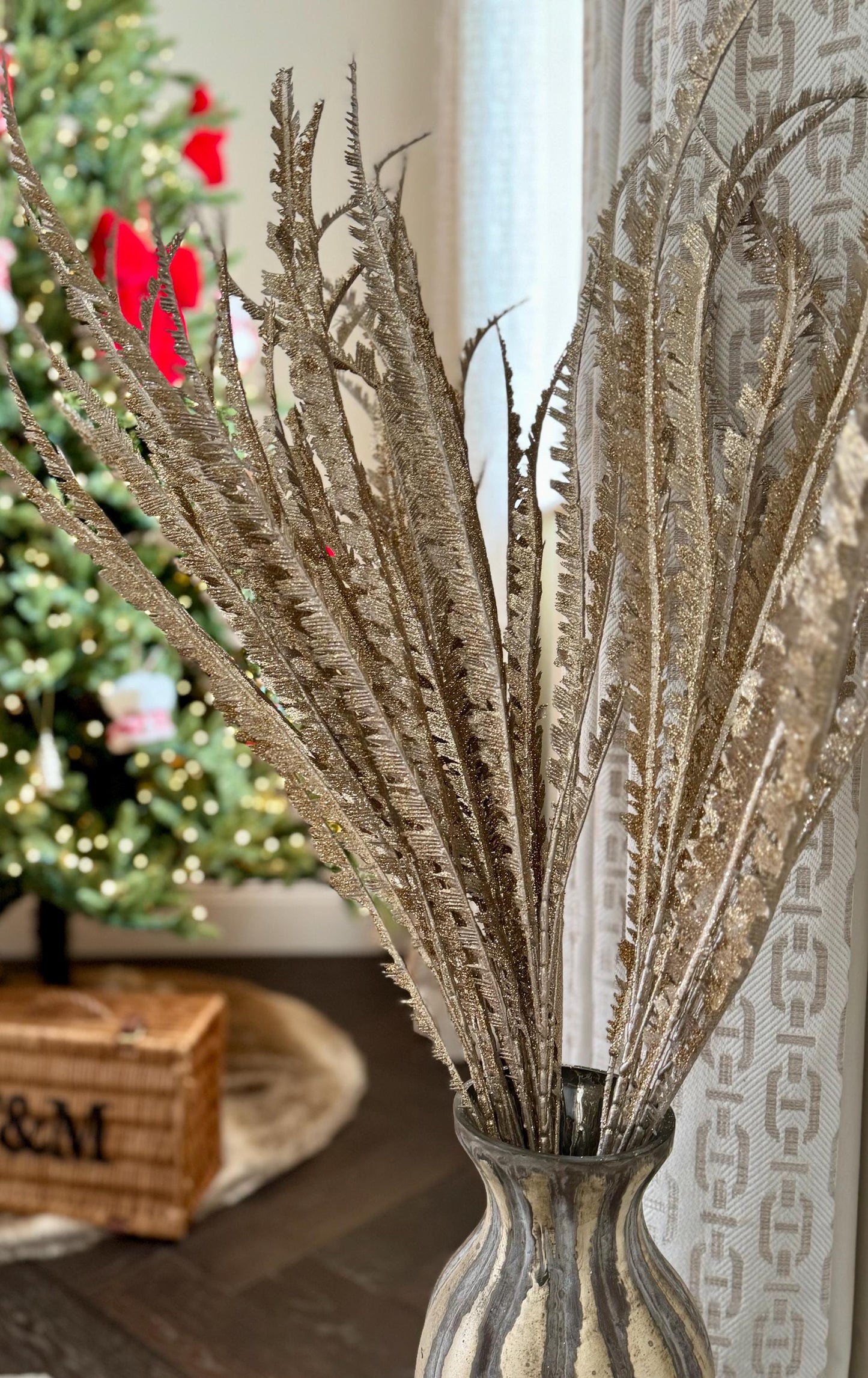 Fern Sprig in Glittered Champagne - 100cm