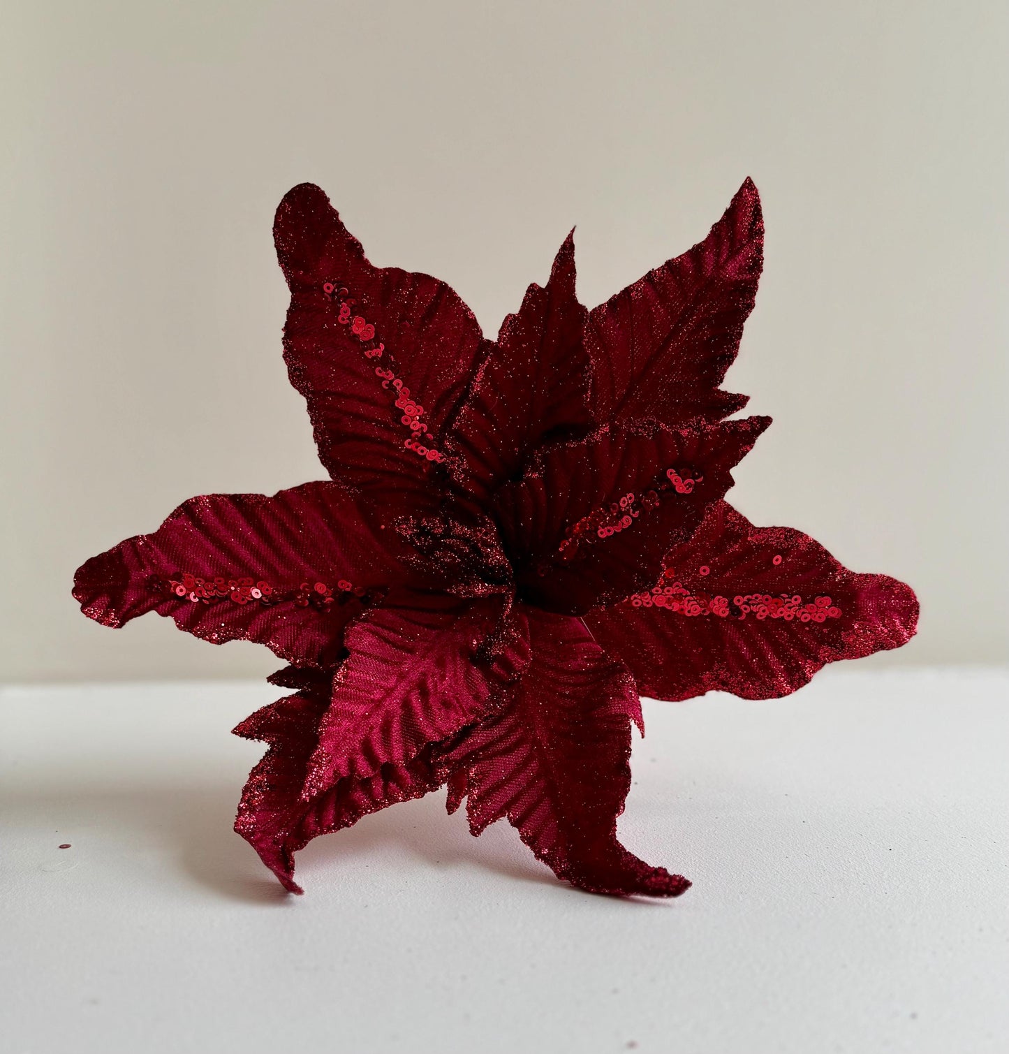 Red Velvet Poinsettia Flower with stem - Luxury Tree Decoration