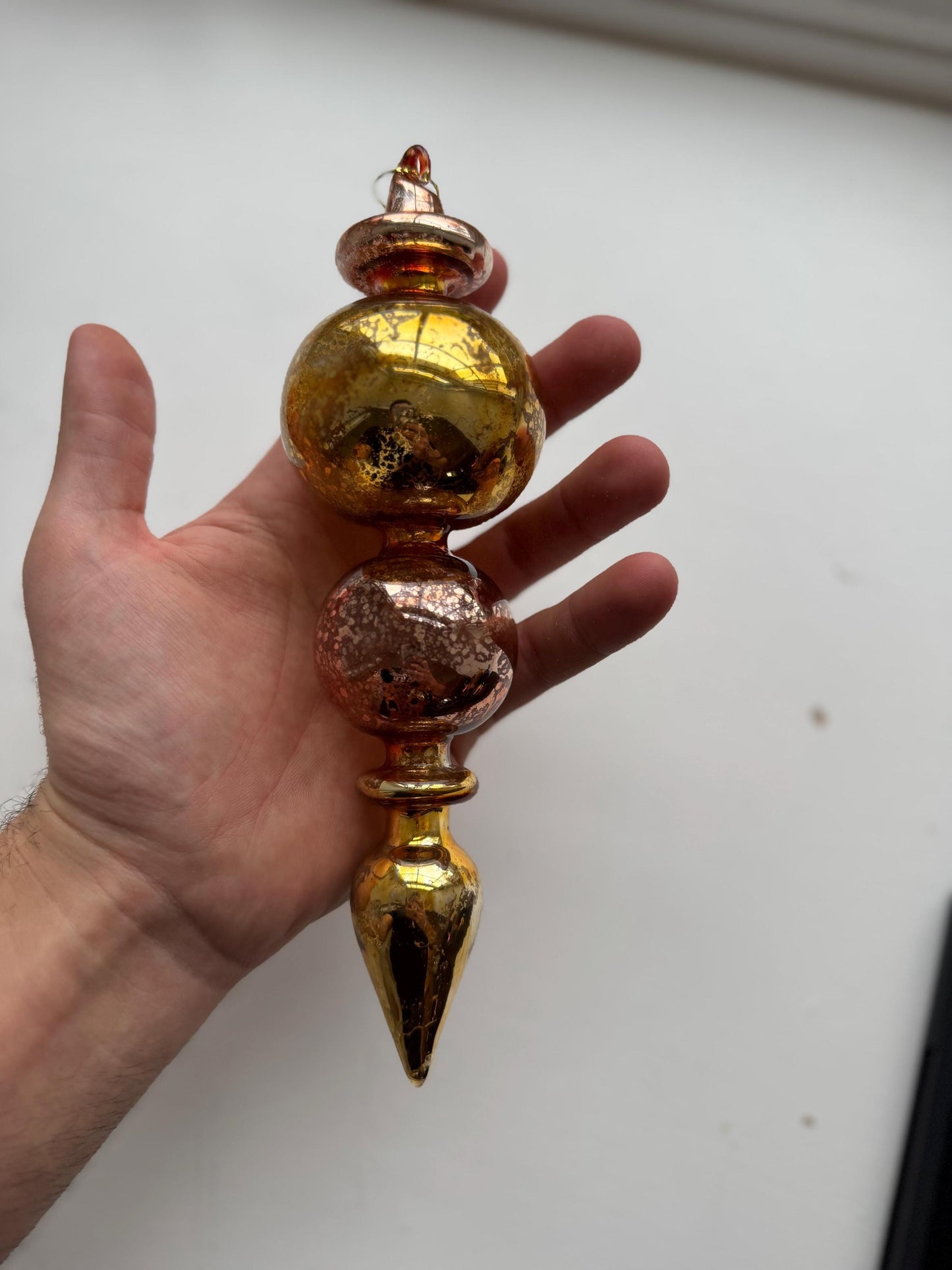 Gold & Rose Gold Glass Finial Bauble - Luxury Handmade Christmas Ornament