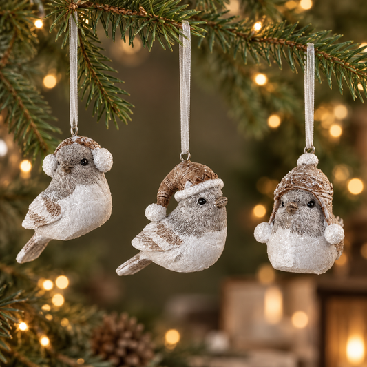 Mini Festive Hanging Bird Christmas Baubles - Three Designs