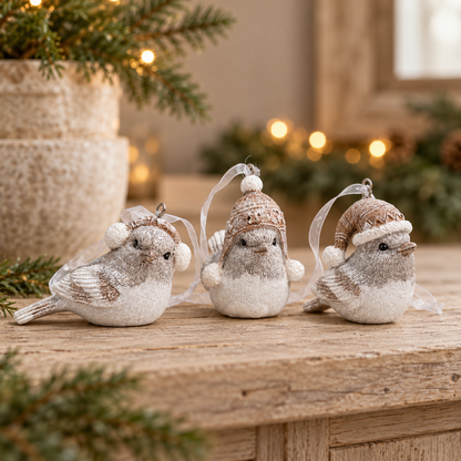 Mini Festive Hanging Bird Christmas Baubles - Three Designs