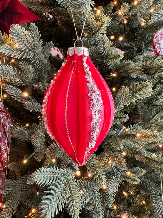 Red Velvet Jewelled Finial Bauble
