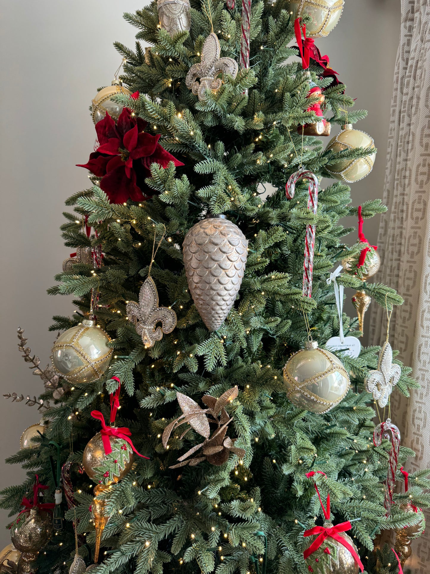 Glass Champagne Pinecone Bauble