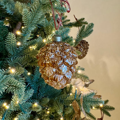 Glittered Pinecone Bauble in Brown and Tan – Brown