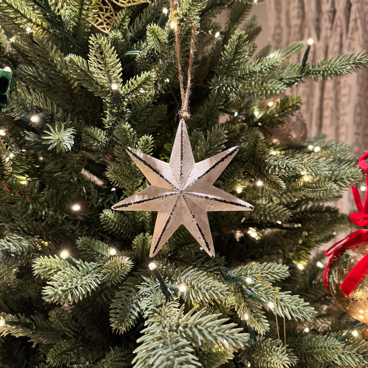 Wooden Star Bauble in White