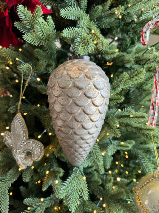 Glass Champagne Pinecone Bauble