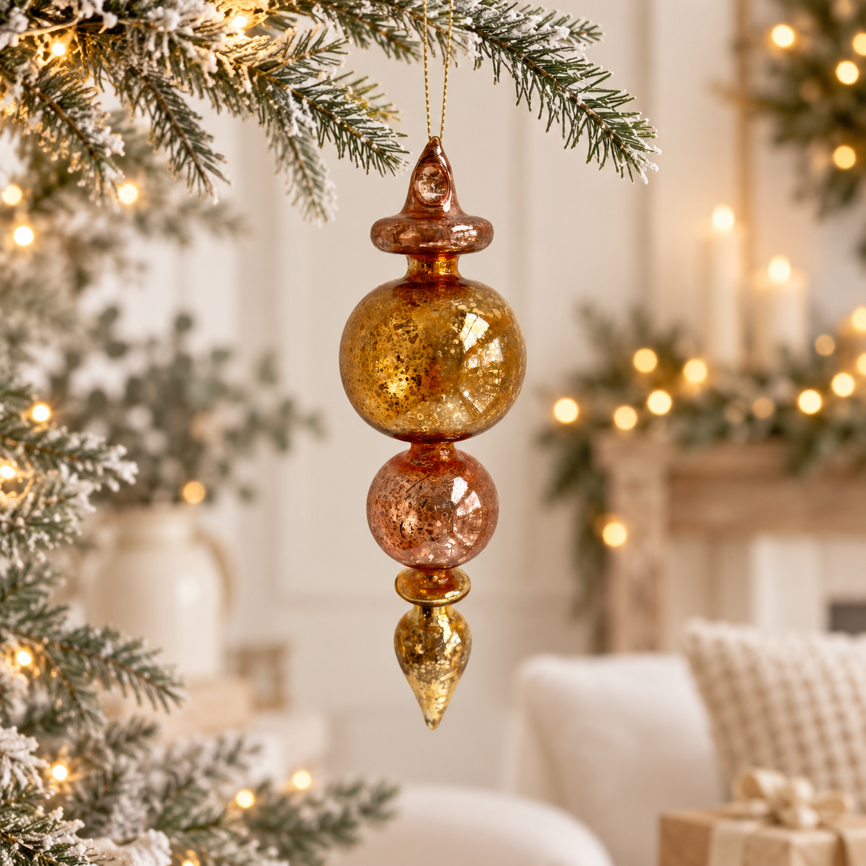 Gold & Rose Gold Glass Finial Bauble – Luxury Handmade Christmas Ornament