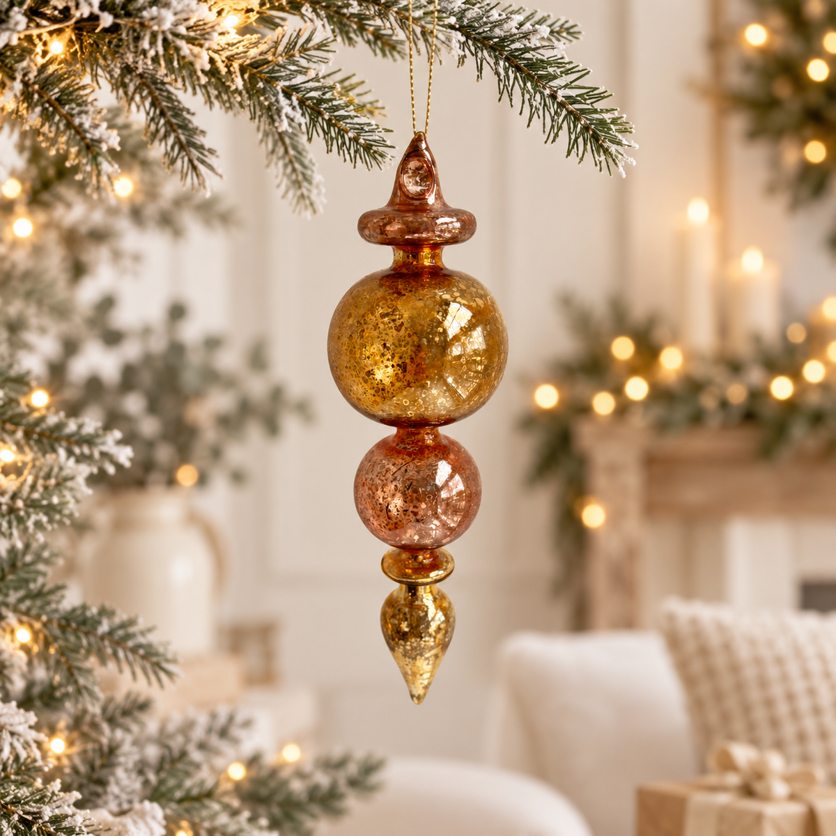 Gold & Rose Gold Glass Finial Bauble – Luxury Handmade Christmas Ornament