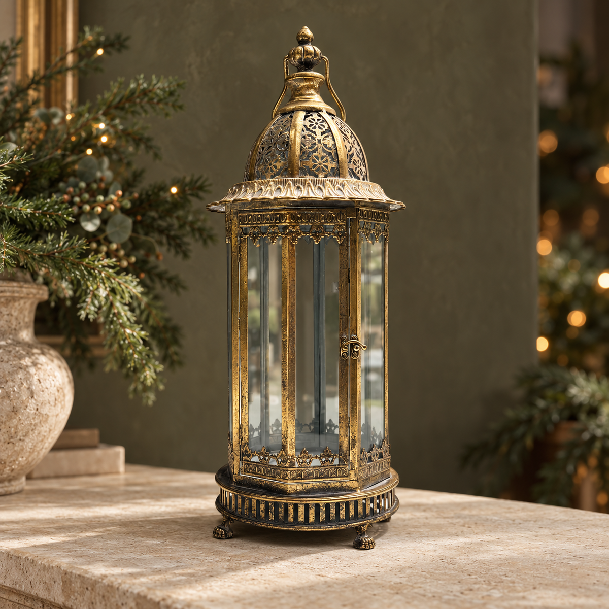 Ashbourne Extra Large Antique Gold Lantern – 61cm