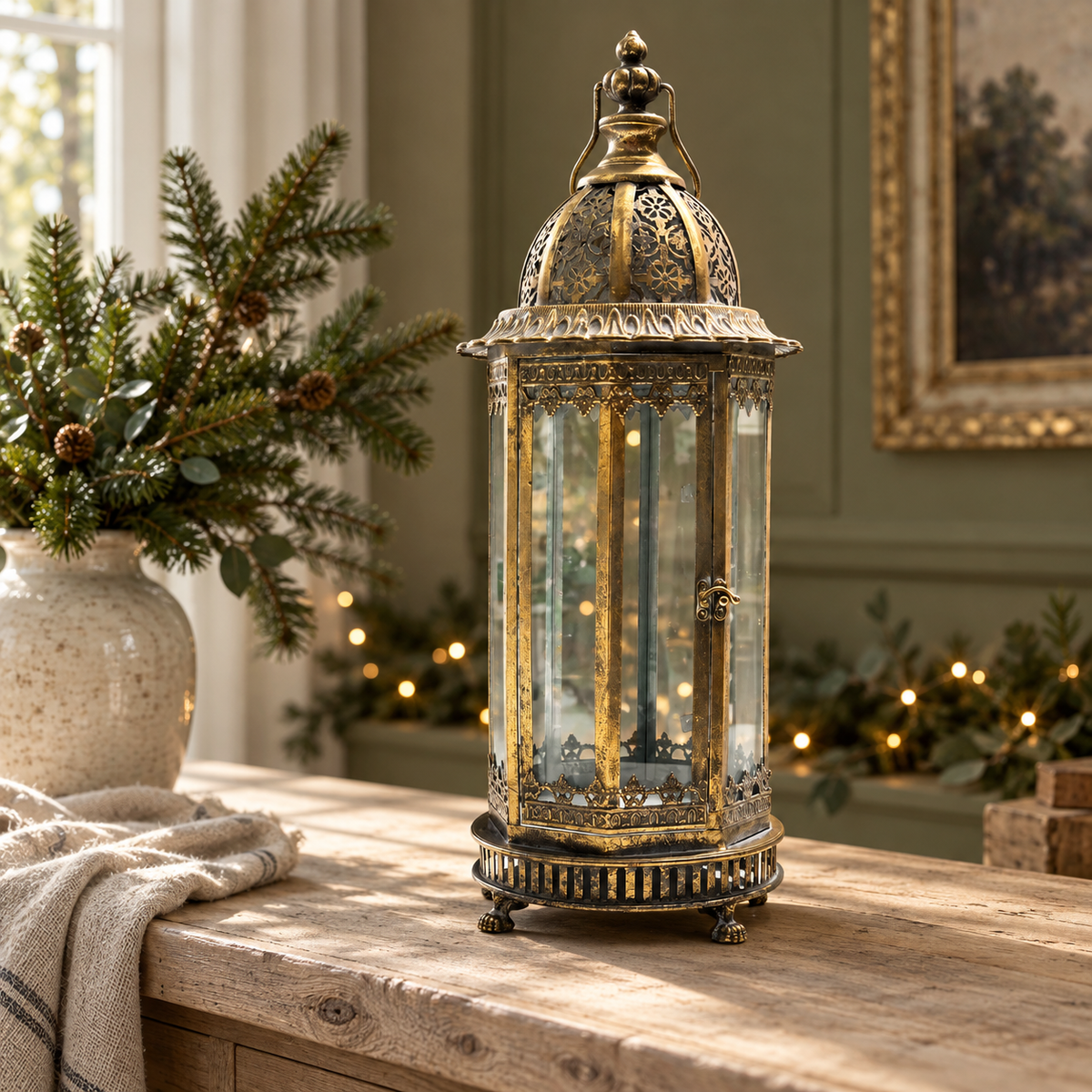 Ashbourne Extra Large Antique Gold Lantern – 61cm