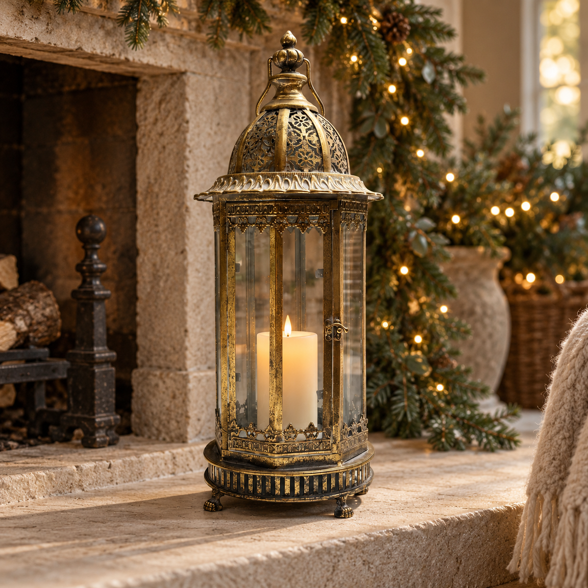 Ashbourne Extra Large Antique Gold Lantern – 61cm