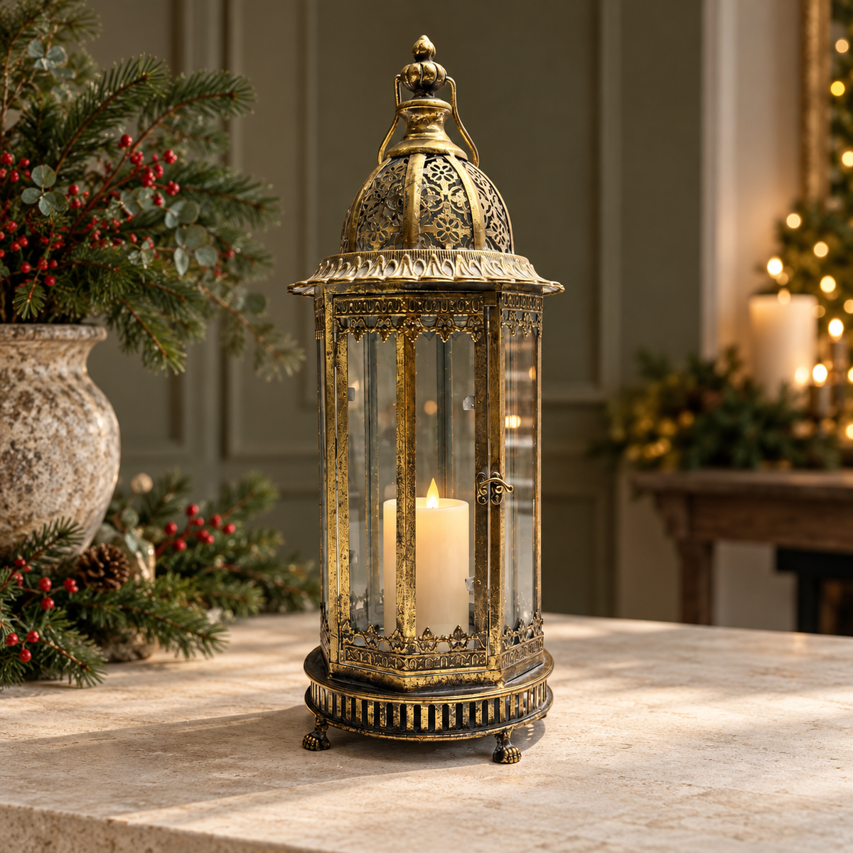 Ashbourne Extra Large Antique Gold Lantern – 61cm