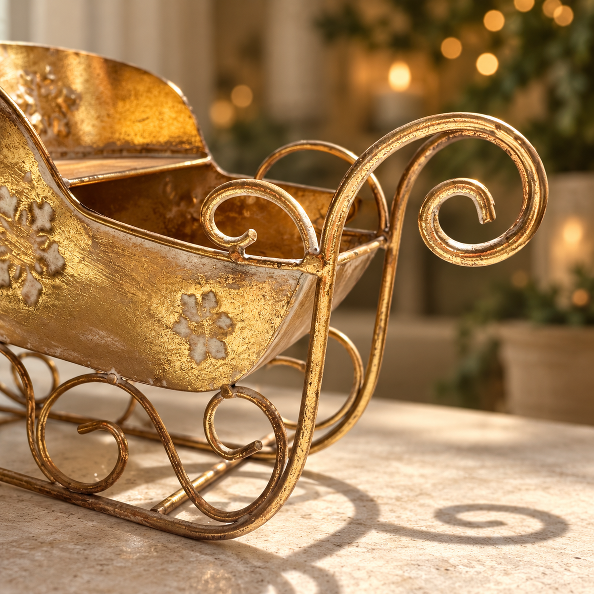 Vintage Gold Metal Christmas Sleigh in Various Sizes