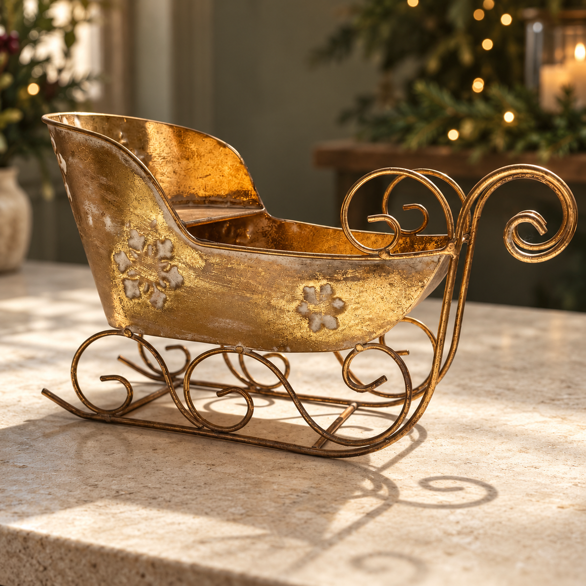 Vintage Gold Metal Christmas Sleigh in Various Sizes