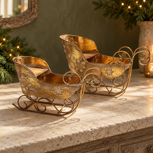 Vintage Gold Metal Christmas Sleigh in Various Sizes