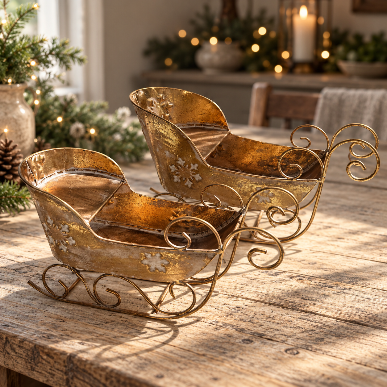 Vintage Gold Metal Christmas Sleigh in Various Sizes